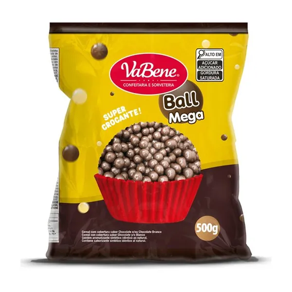 Pacote de 500 g do cereal com cobertura Ball Mega, da VaBene