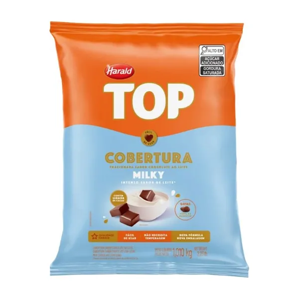 Pacote de 1,01 kg da cobertura Top Milky em gotas, da Harald