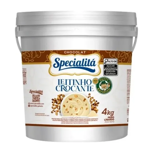 Balde de 4 kg da pasta Leitinho Crocante com nuts, da Specialitá